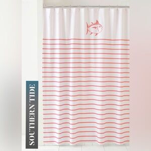 Southern Tide Breton Shower Curtain 72x72 ✨ White + Geranium | stripes cotton